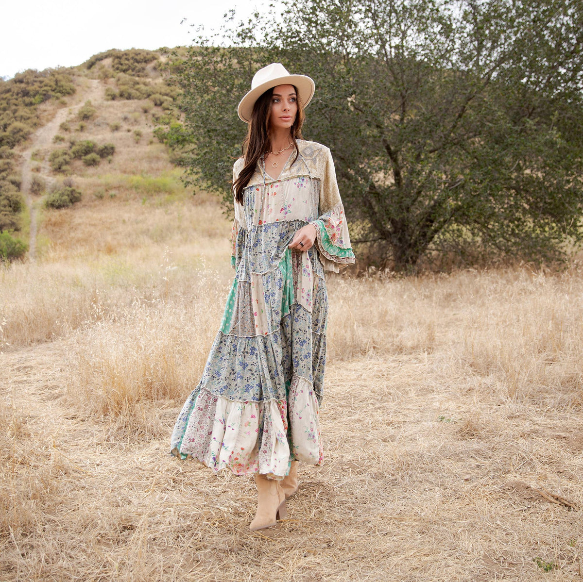 Jhabla Floral Patchwork Maxi Dress ~ Sand