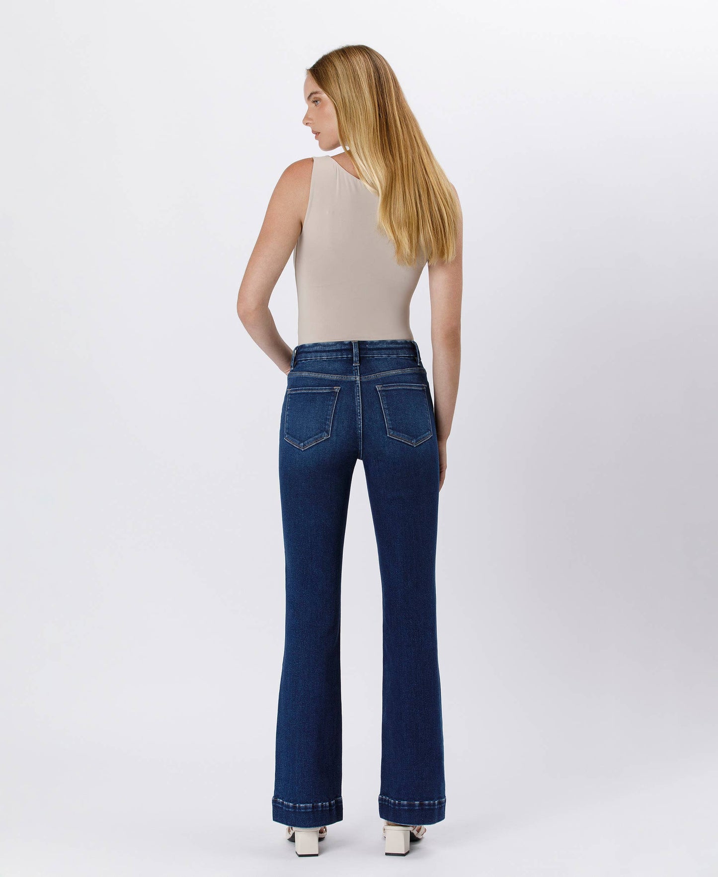 Peyton High Rise Trouser Hem Bootcut Jeans ~ Dark Denim