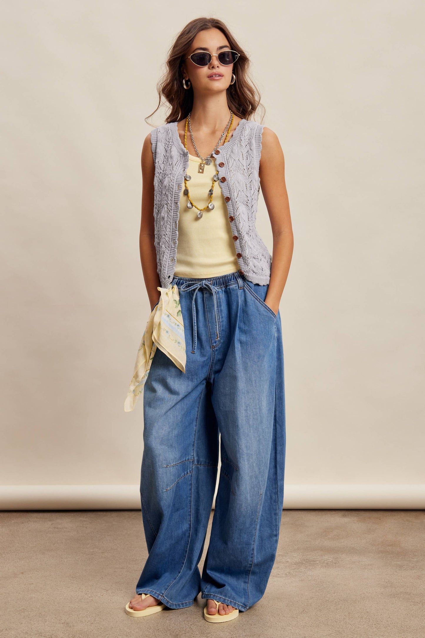 Darcy Drawstring Wide-Leg Denim Pants ~ Drift Blue