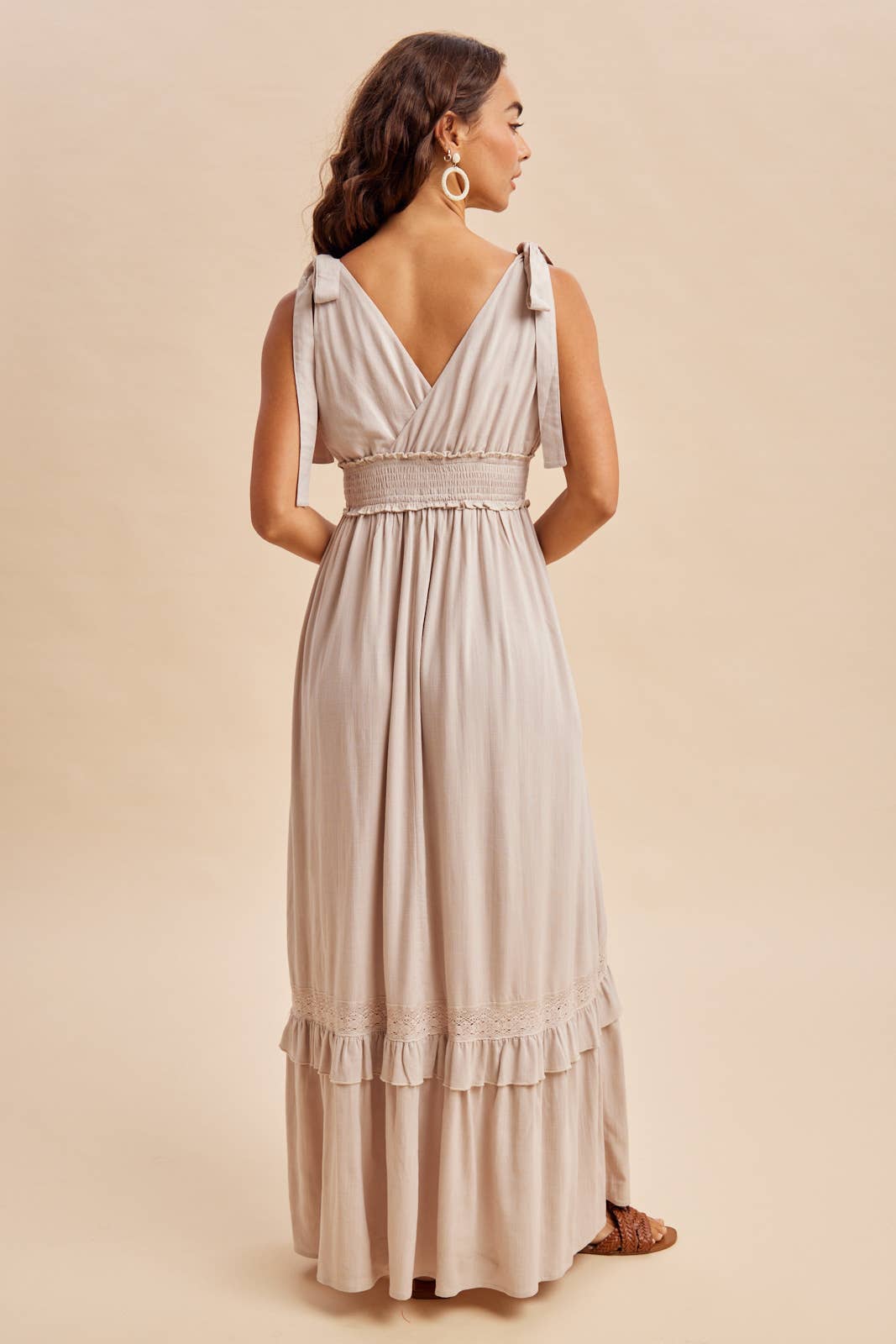 Linsey Lace Inset Maxi Dress ~ Oatmeal