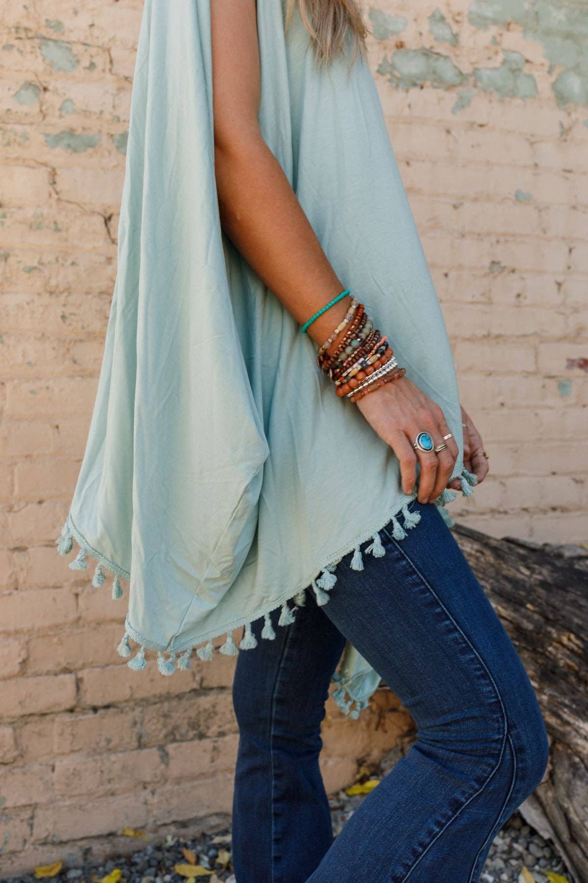 The Wren Tassel Tunic ~ Seafoam