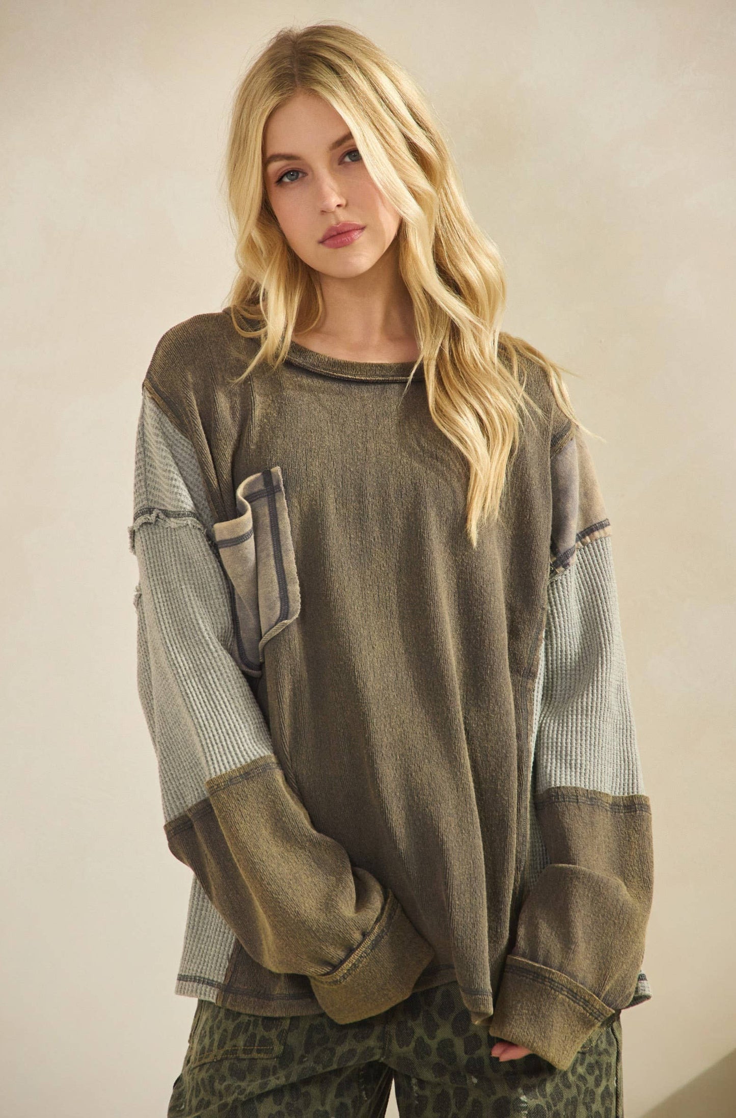 Penelope Patchwork Pocket Top ~ Ash