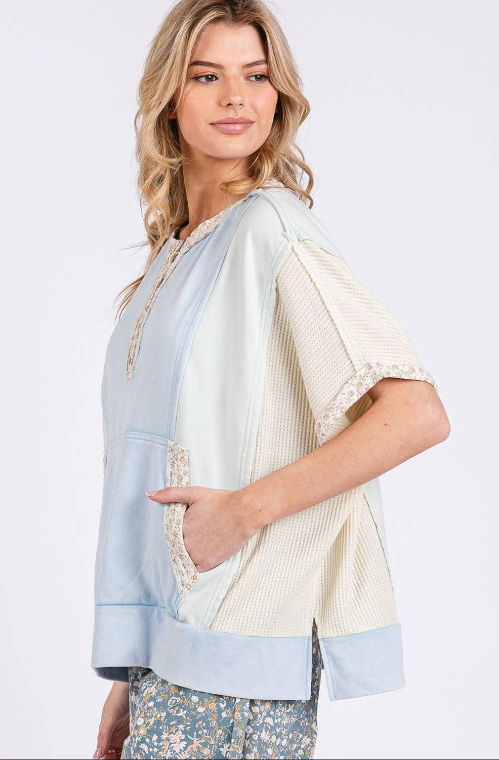 Camila Colorblock Kangaroo Pocket Top ~ Blue