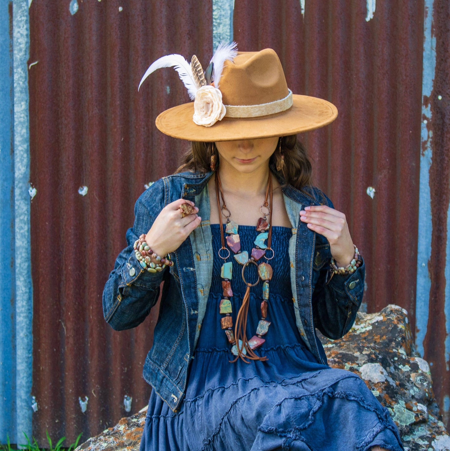 Aqua Terra Slab Leather Fringe Necklace