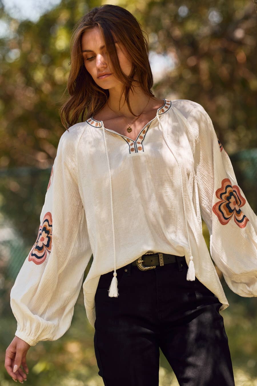 Lucie Loose-Fit Floral Embroidered Top ~ White