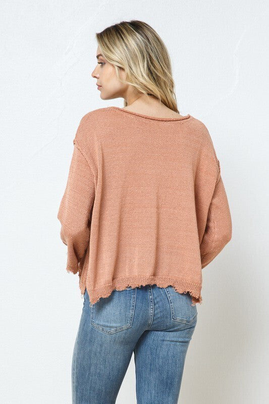 Fran Frayed Light Weight Sweater ~ Clay