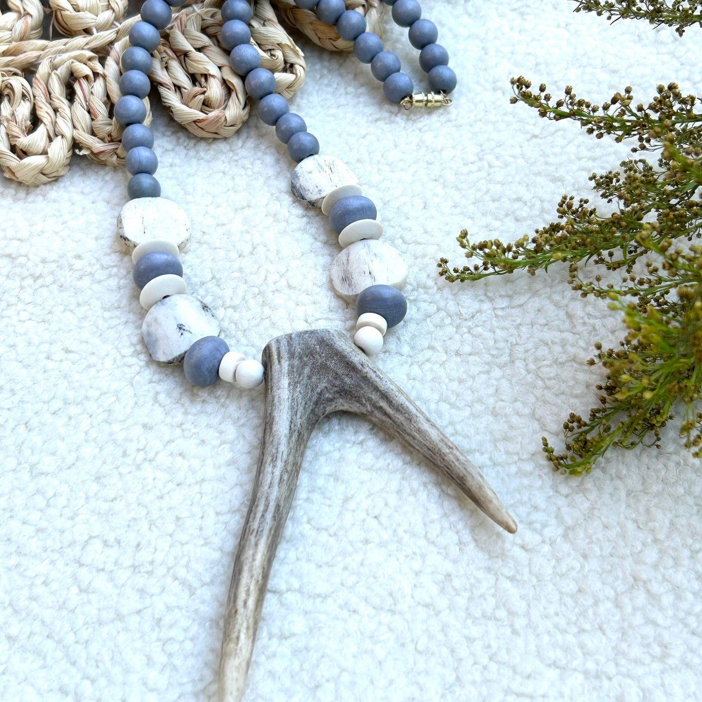 Deer Antler Mid Length Chunky Bead Necklace