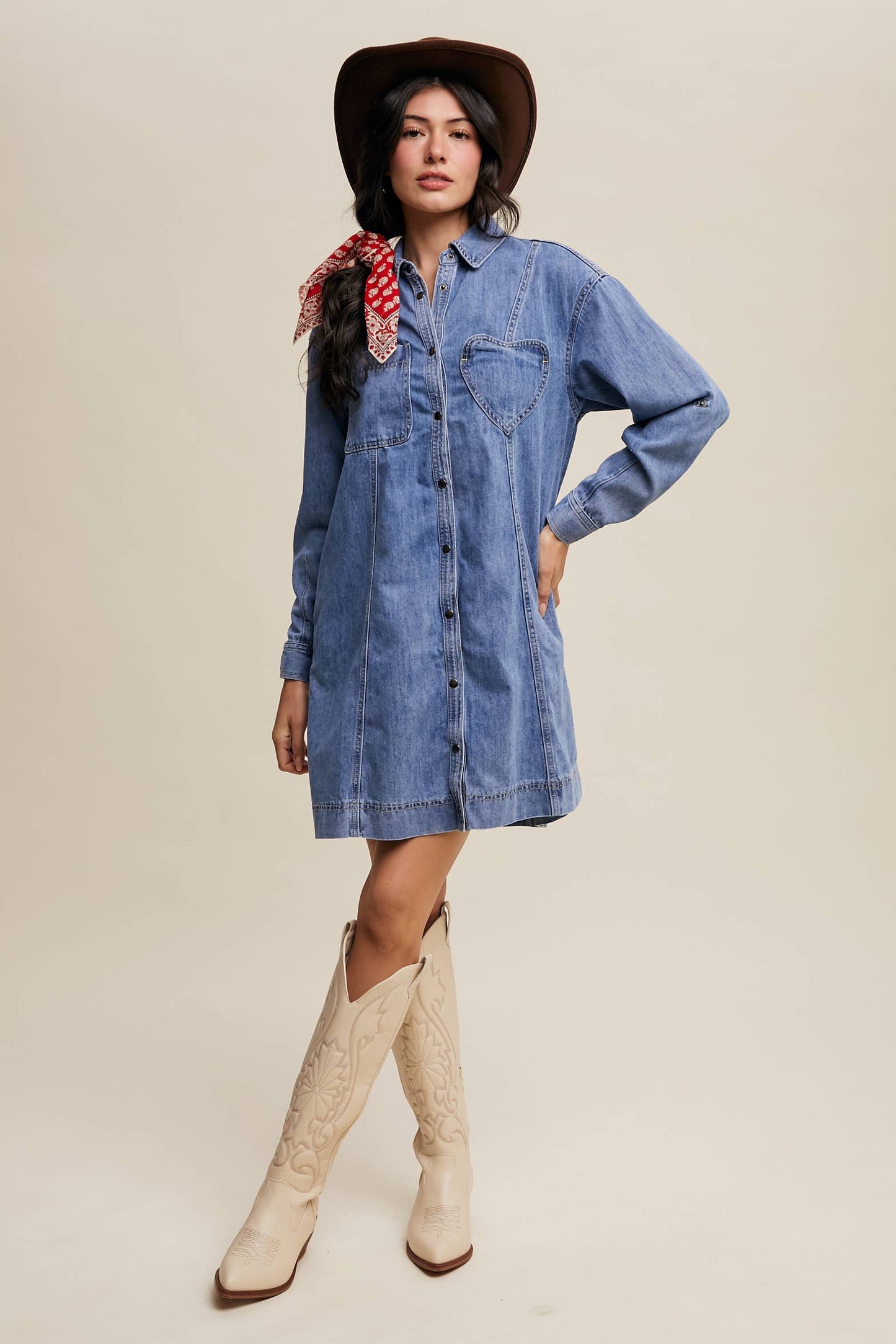 Dana Denim Heart-Pocket Shirt Dress ~ Daylight Denim