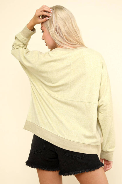 Faith Comfy Soft Contrast Knit Top ~ Apple Green