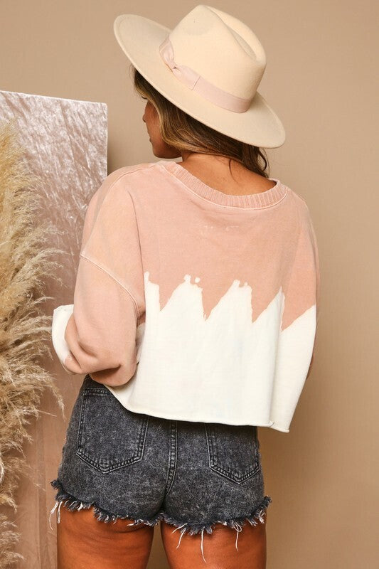 Denise Distress Knit Pullover ~ Peach