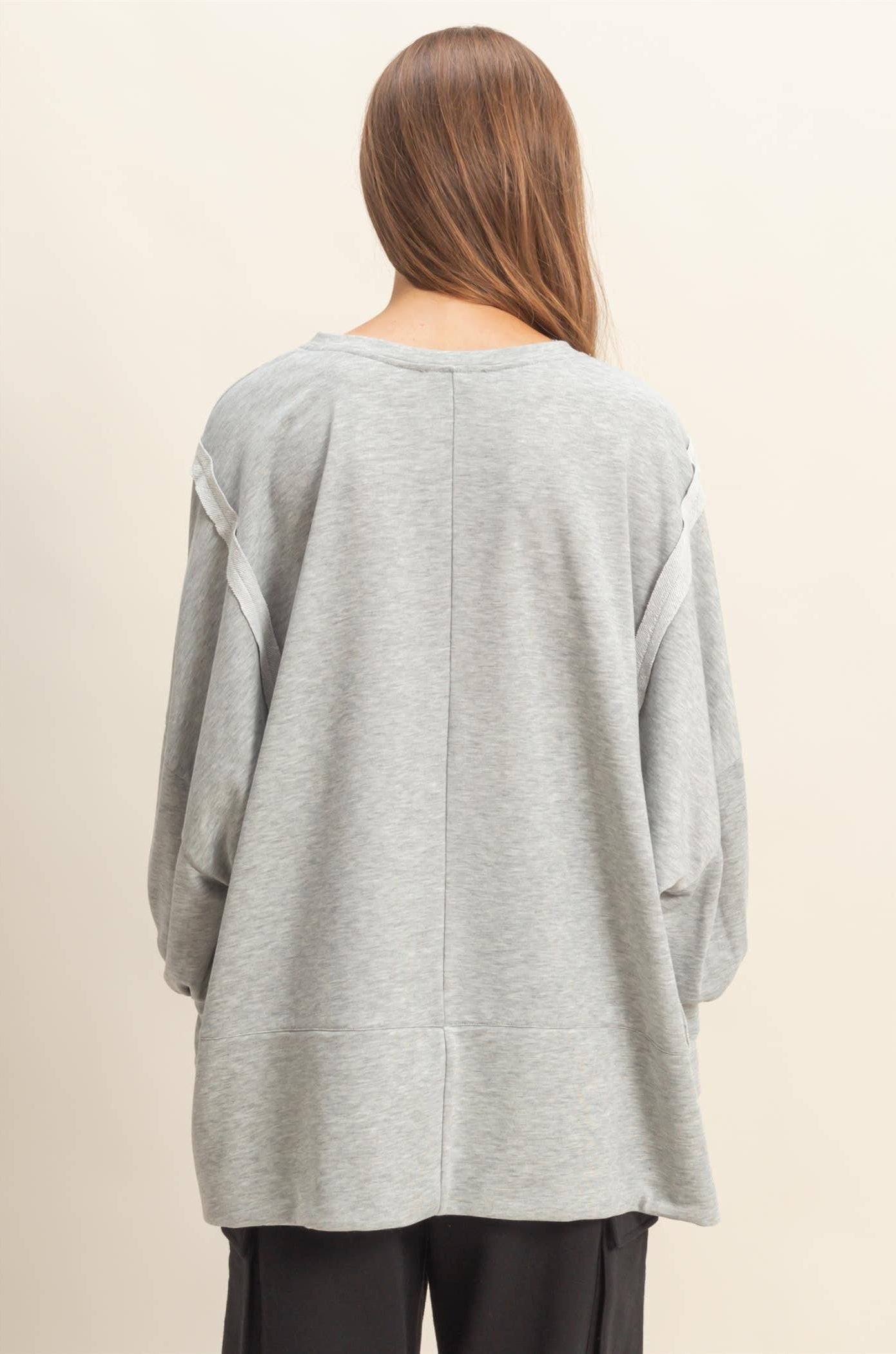 Oliva Oversized Unique Cuff Top ~ Heather Gray