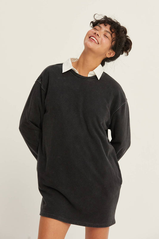 Mickie Mineral Washed Sweatshirt Dress ~ Black