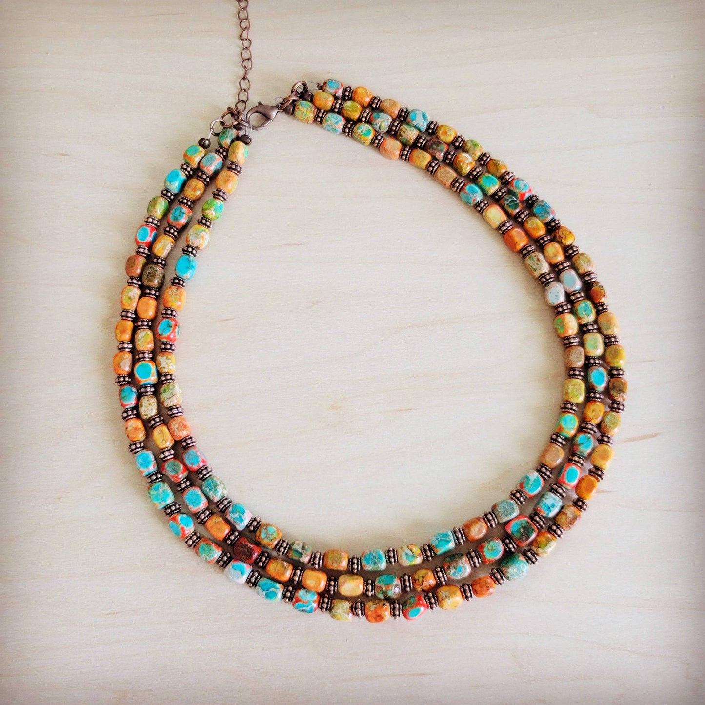Triple Strand Layered Boho Sunrise Regalite Necklace