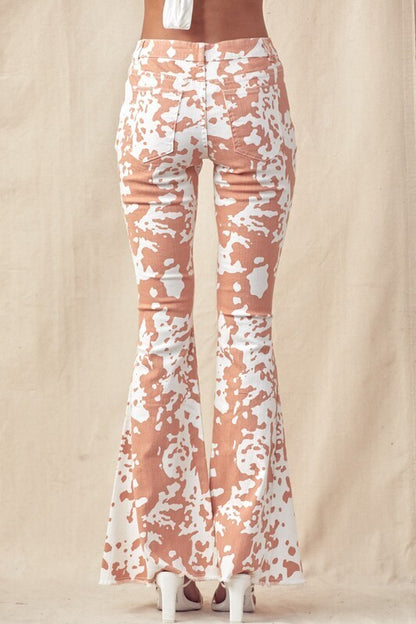 Carley Cow Print Denim Flare Jeans ~ Light Rust