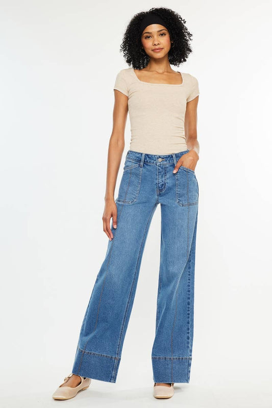 Sherry Mid Rise Wide Leg Jeans ~ Dark Denim