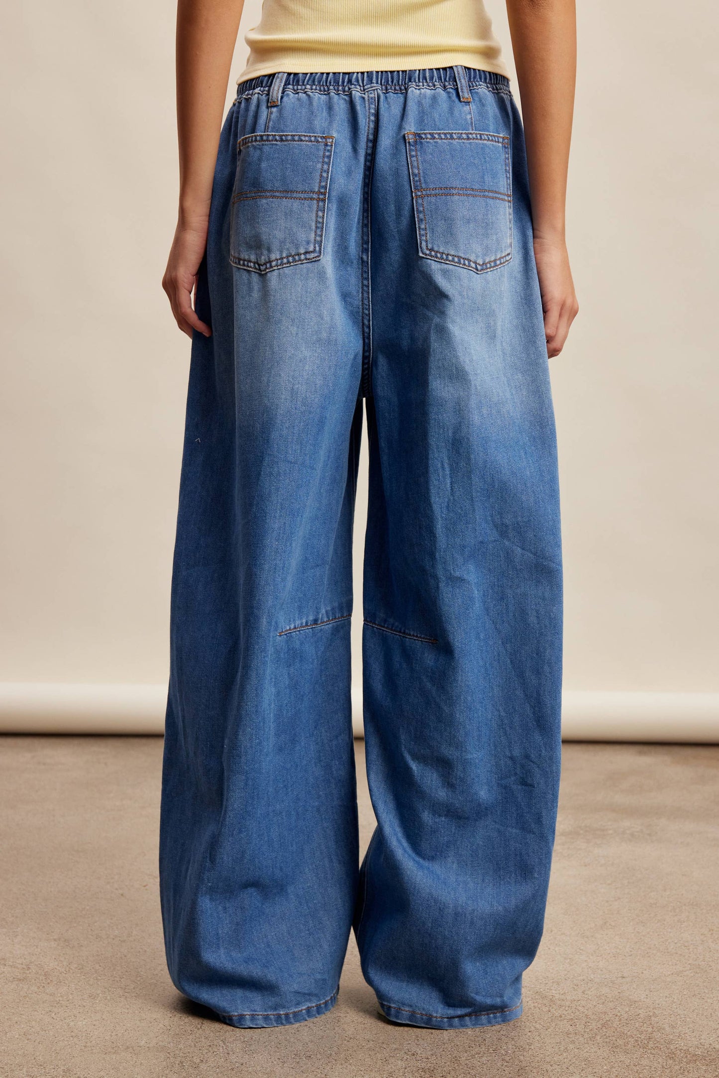 Darcy Drawstring Wide-Leg Denim Pants ~ Drift Blue