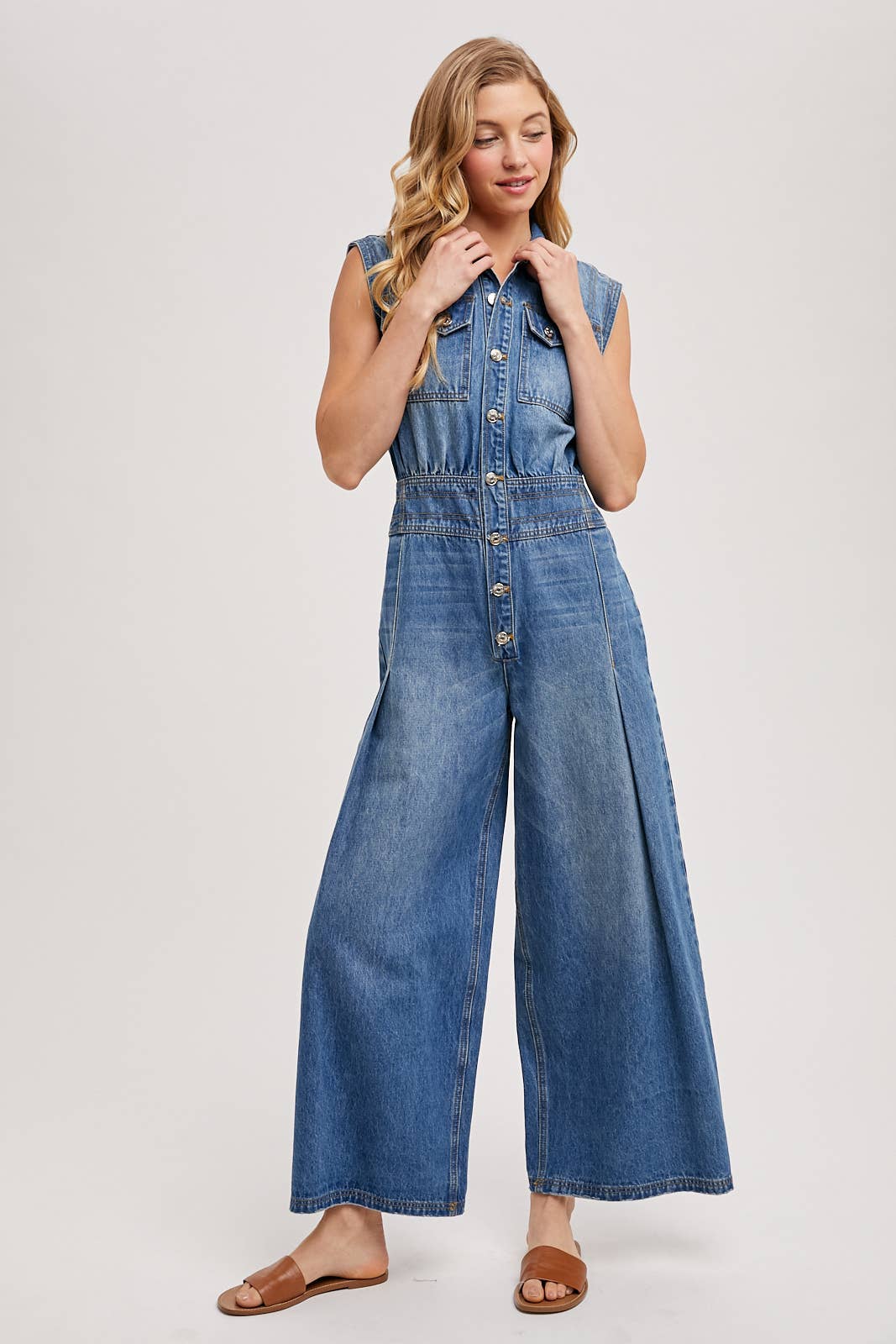 Maddie Sleeveless Jumpsuit ~ Light Denim