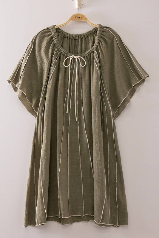 Shaylie Seam Detail Woven Mini Dress ~ Olive