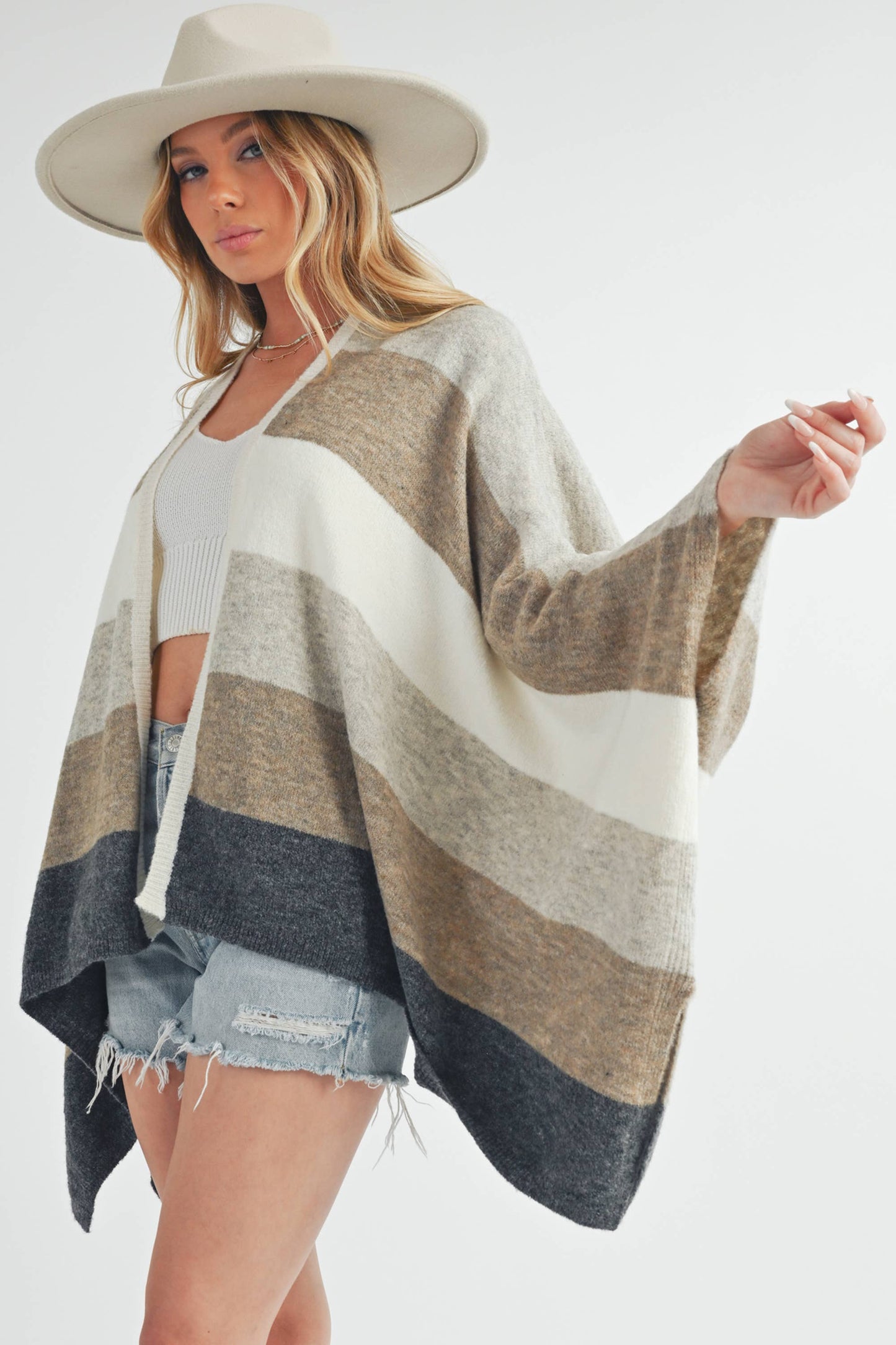 Zuri Striped Poncho Cardigan ~ Oatmeal