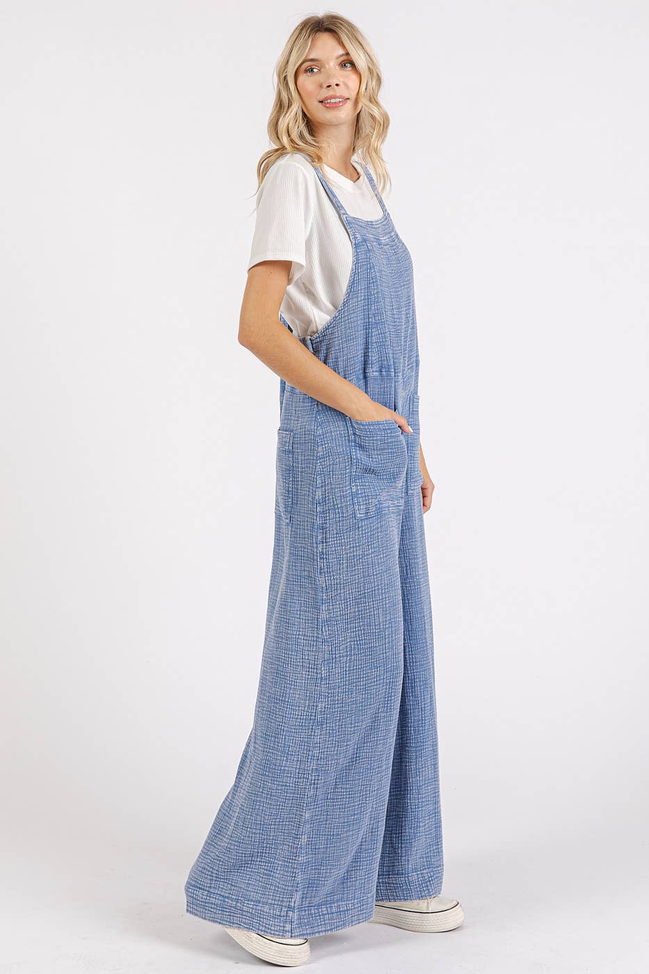 Massie Mineral Washed Wide Leg Jumpsuit ~ Denim Blue