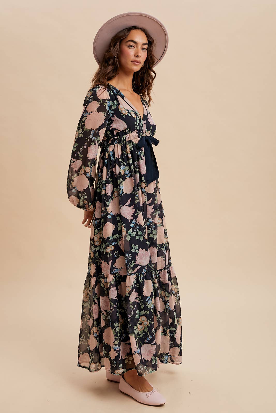Serenity Floral Bow Tie Maxi Dress ~ Midnight