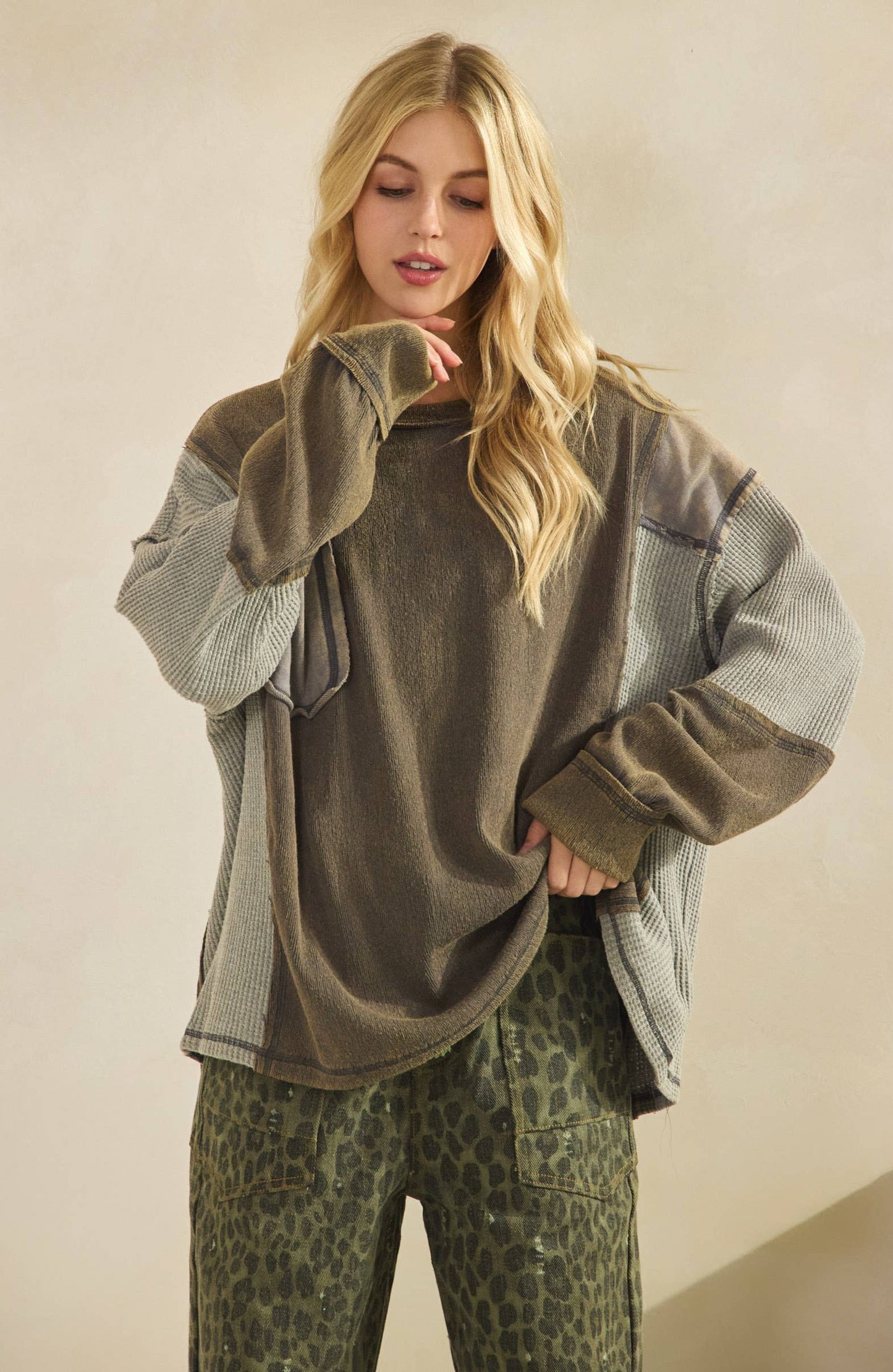 Penelope Patchwork Pocket Top ~ Ash