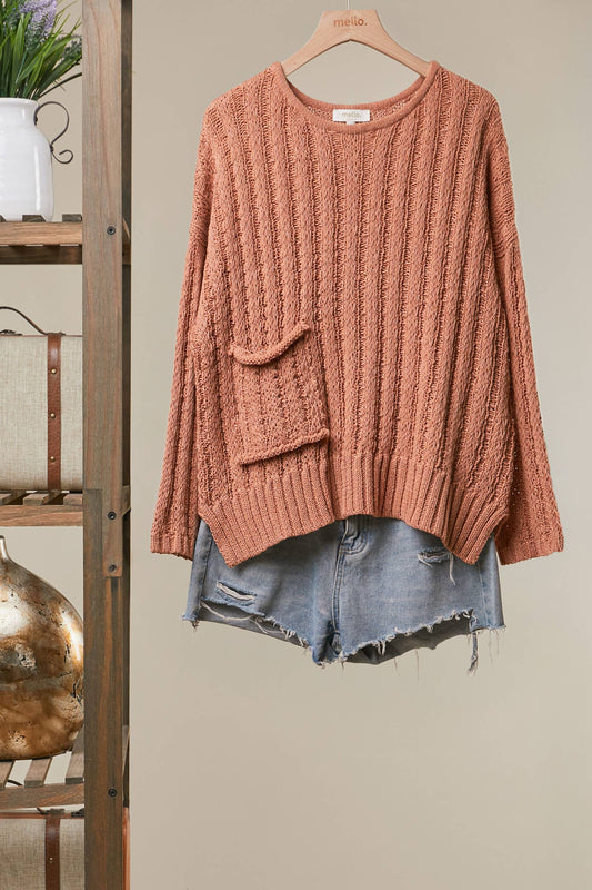 Rena Rib Knit Pocket Sweater ~ Clay