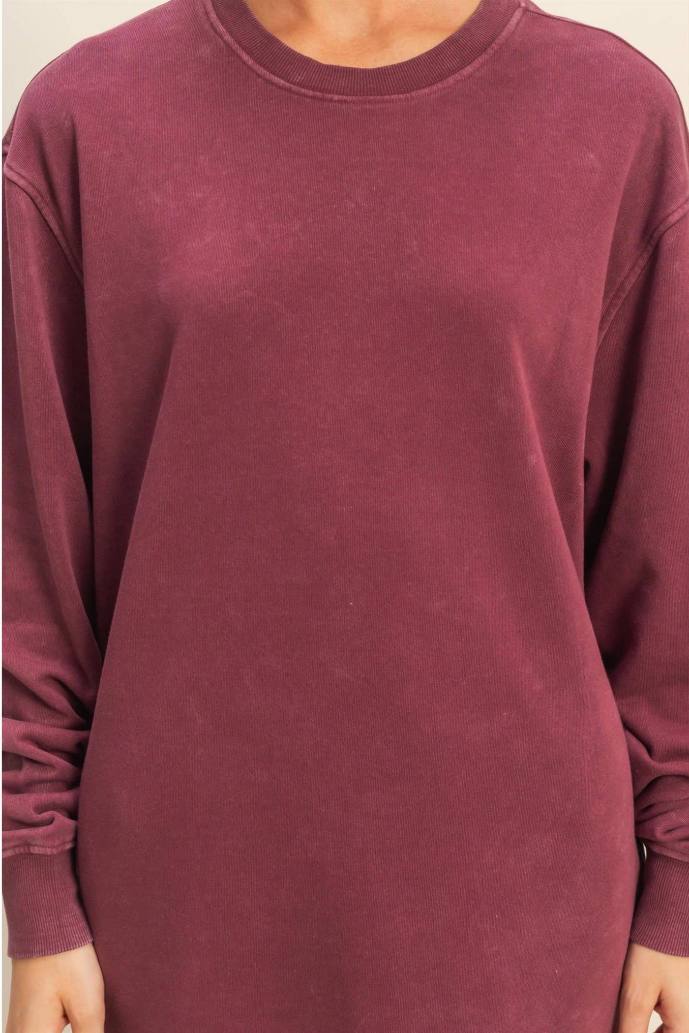 Mickie Mineral Washed Sweatshirt Dress ~ Dark Cherry