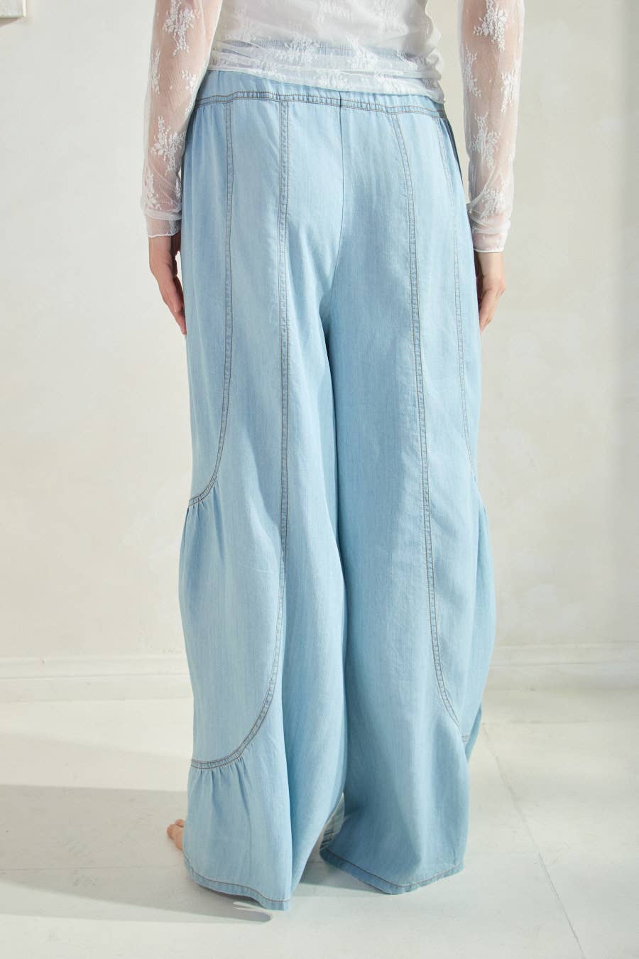Carmon Chambray Wide Palazzo Pants ~ Light Denim