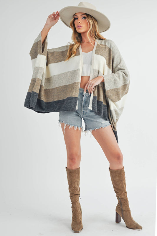 Zuri Striped Poncho Cardigan ~ Oatmeal