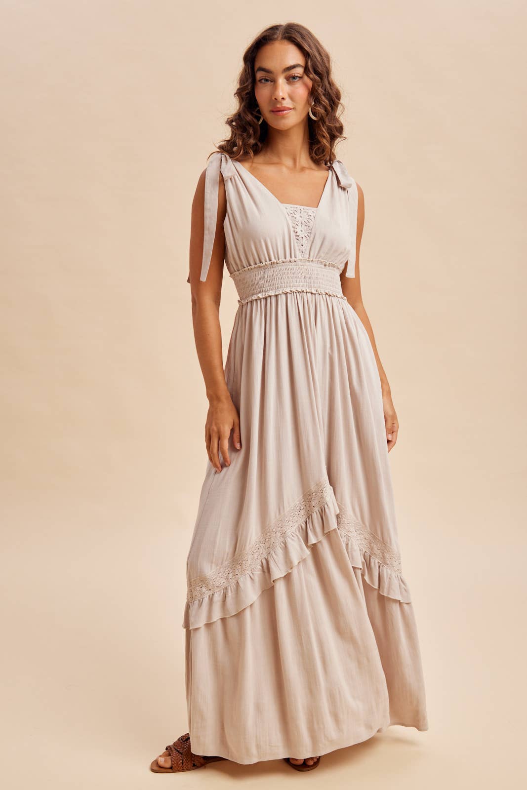 Linsey Lace Inset Maxi Dress ~ Oatmeal