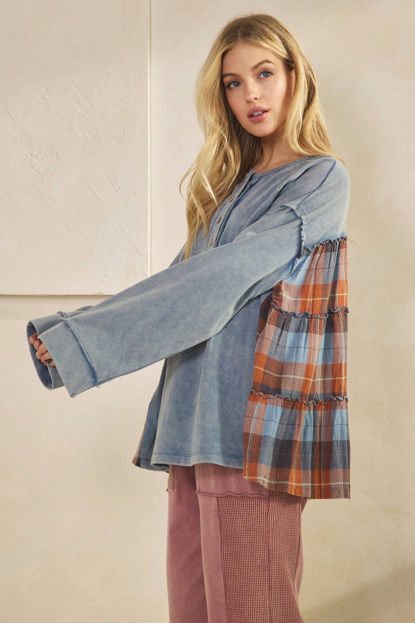 Ruth Rustic Charm Plaid Contract Top ~ Blue