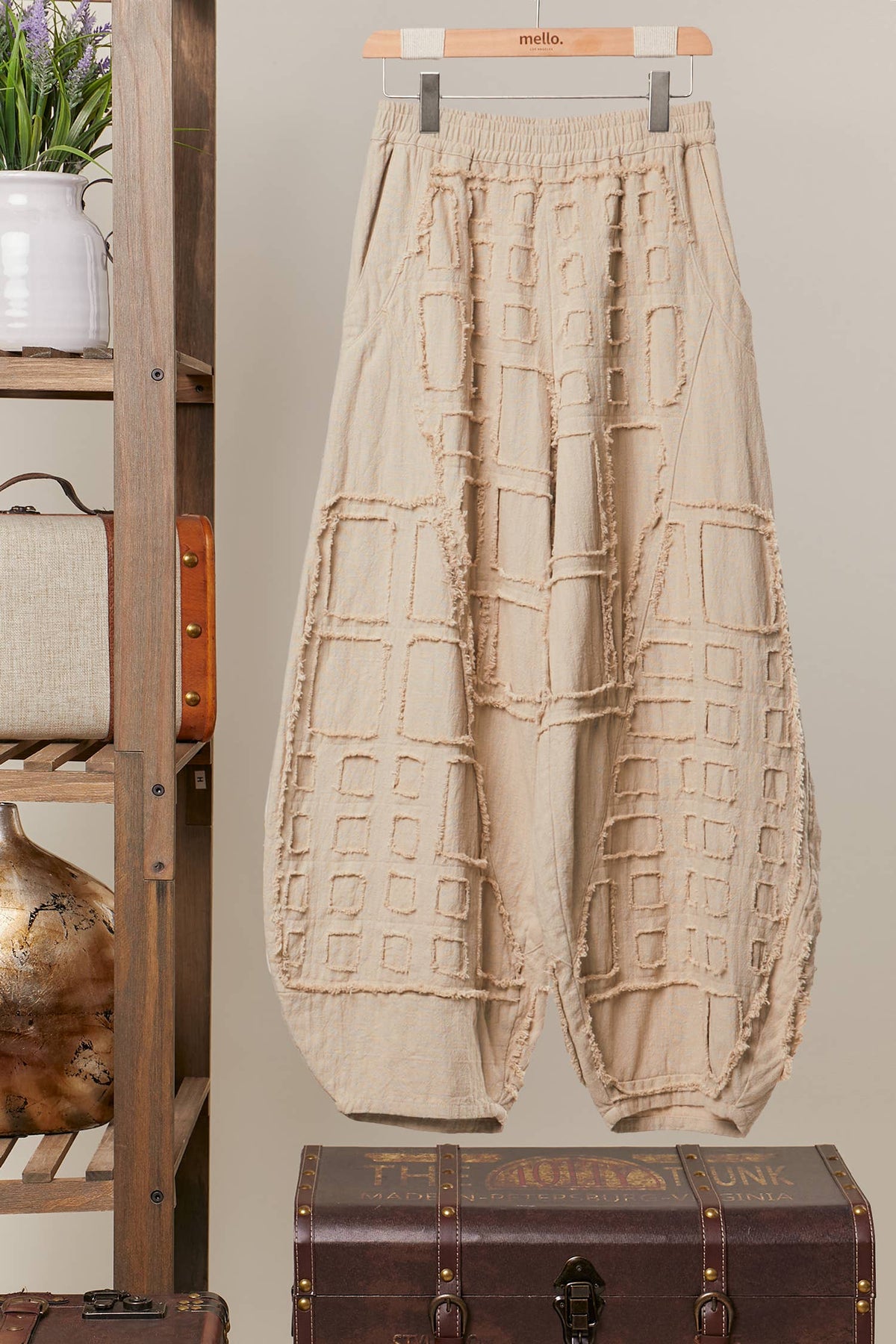 Payton Patchwork Textured Pants ~ Beige
