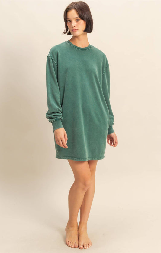 Mickie Mineral Washed Sweatshirt Dress ~ Dark Green