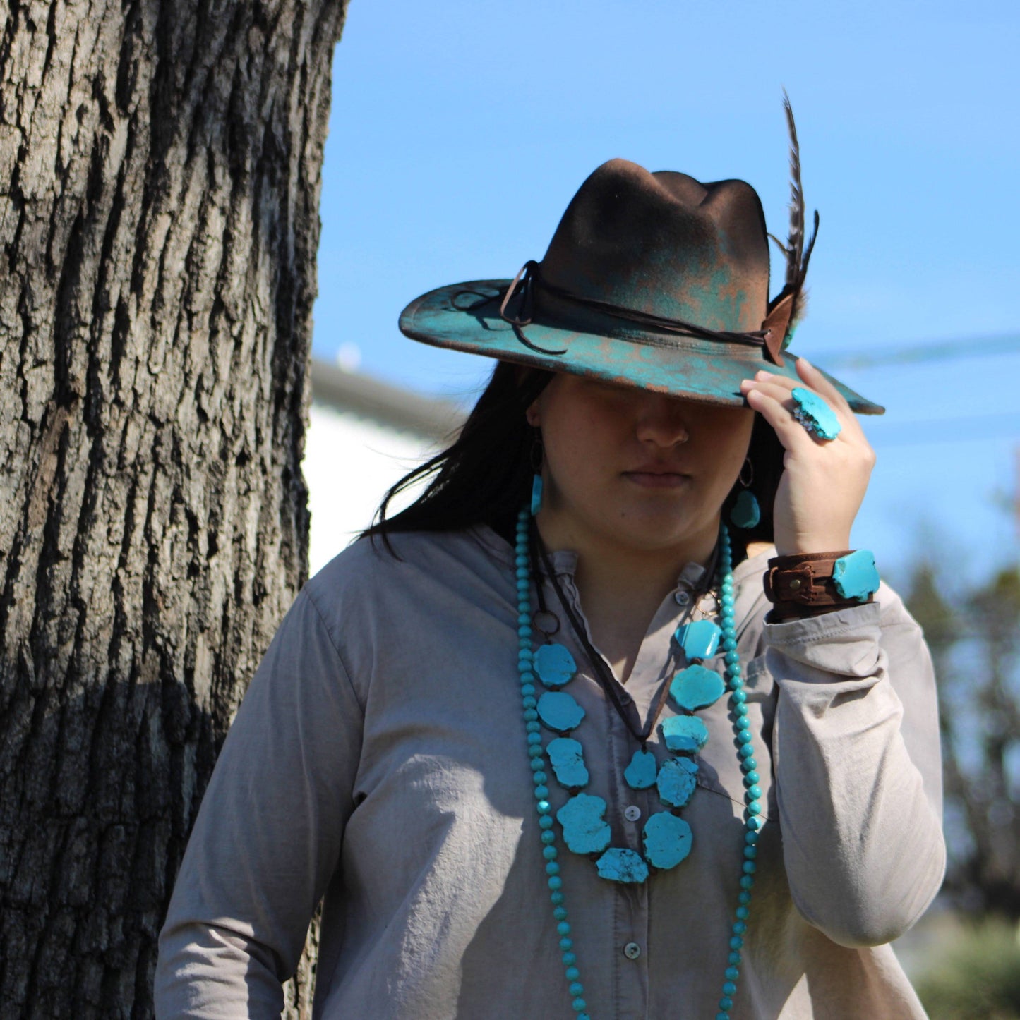 Blue Turquoise Western Slab Necklace