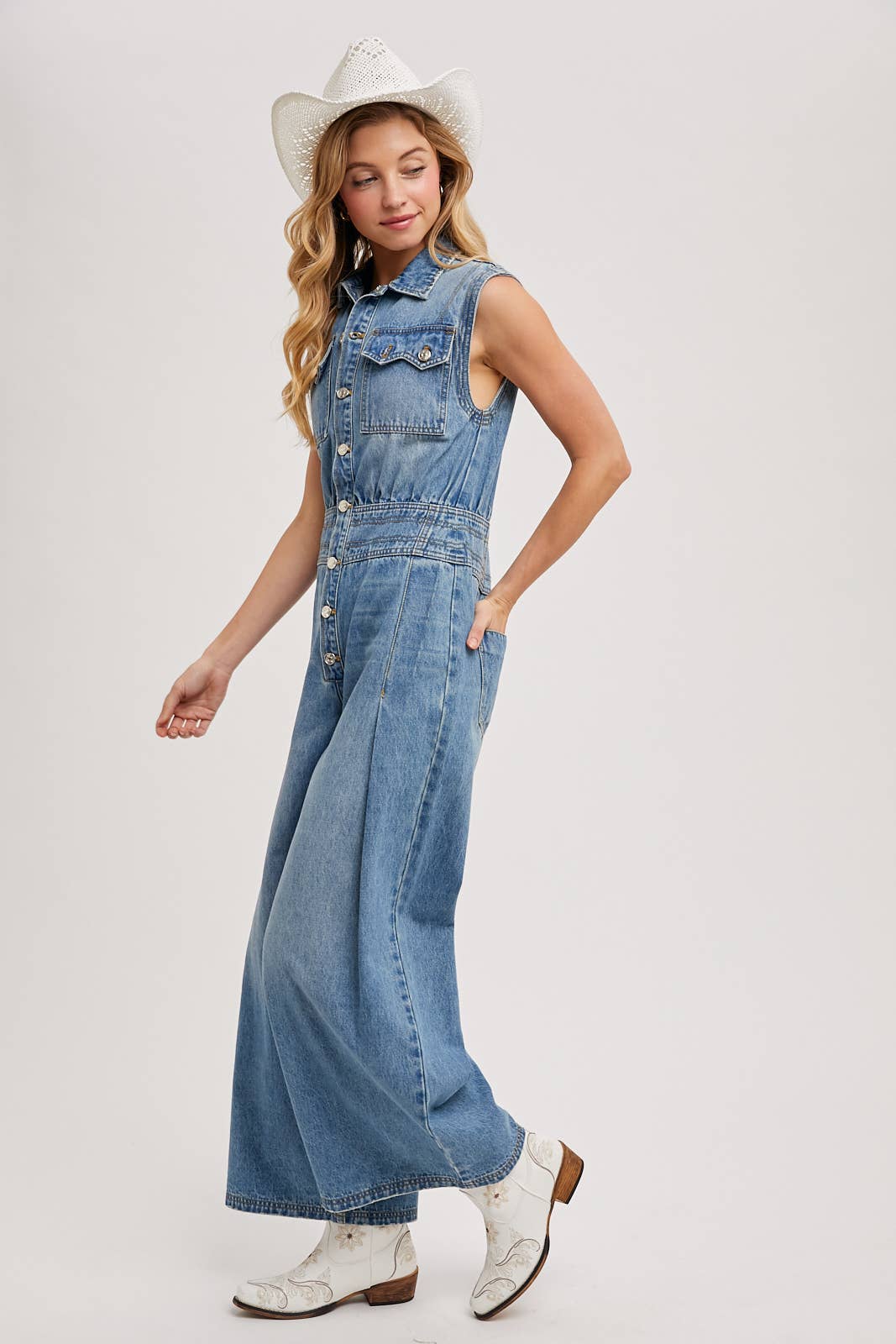 Maddie Sleeveless Jumpsuit ~ Light Denim