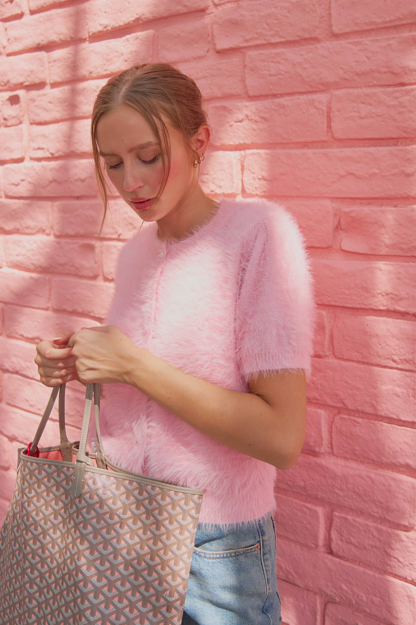 Maddie Mohair Knit Sweater Cardigan ~ Flamingo