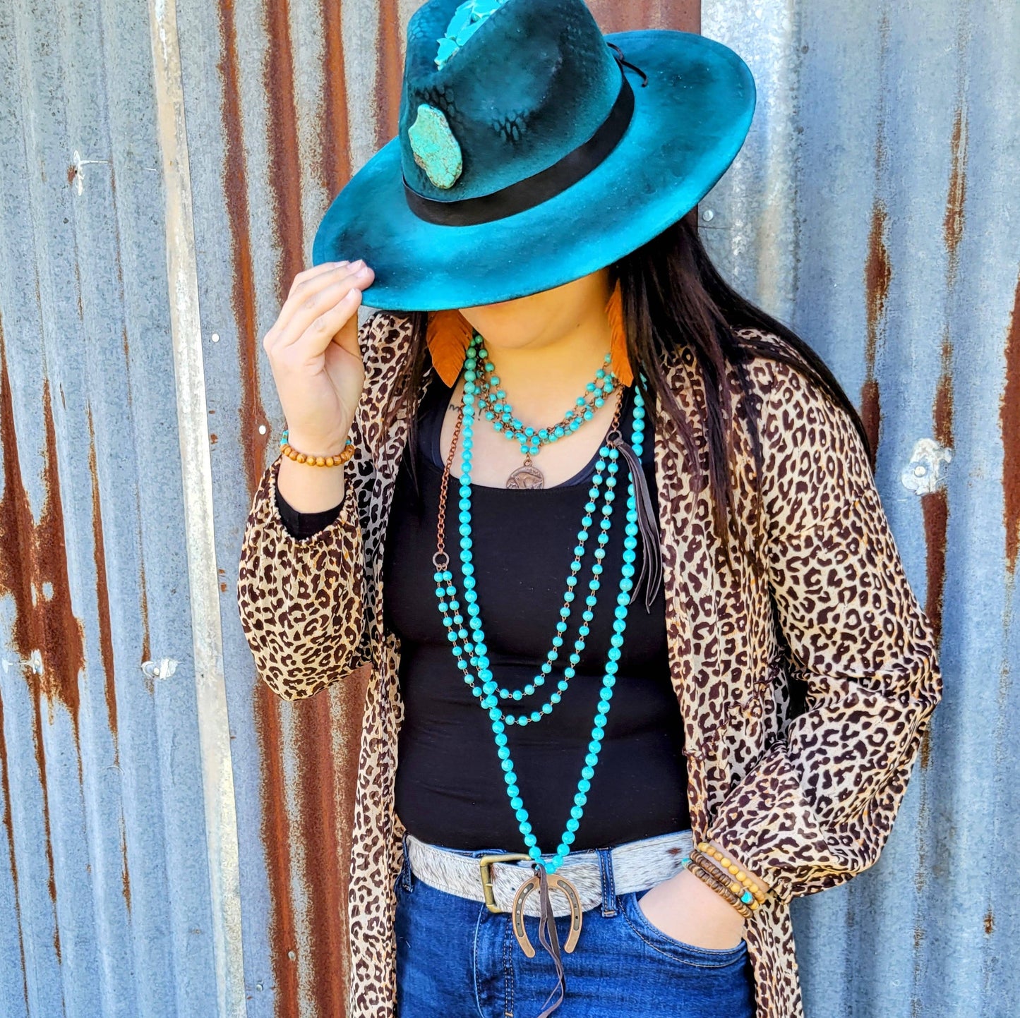 Blue Turquoise Indian Buffalo Coin Necklace