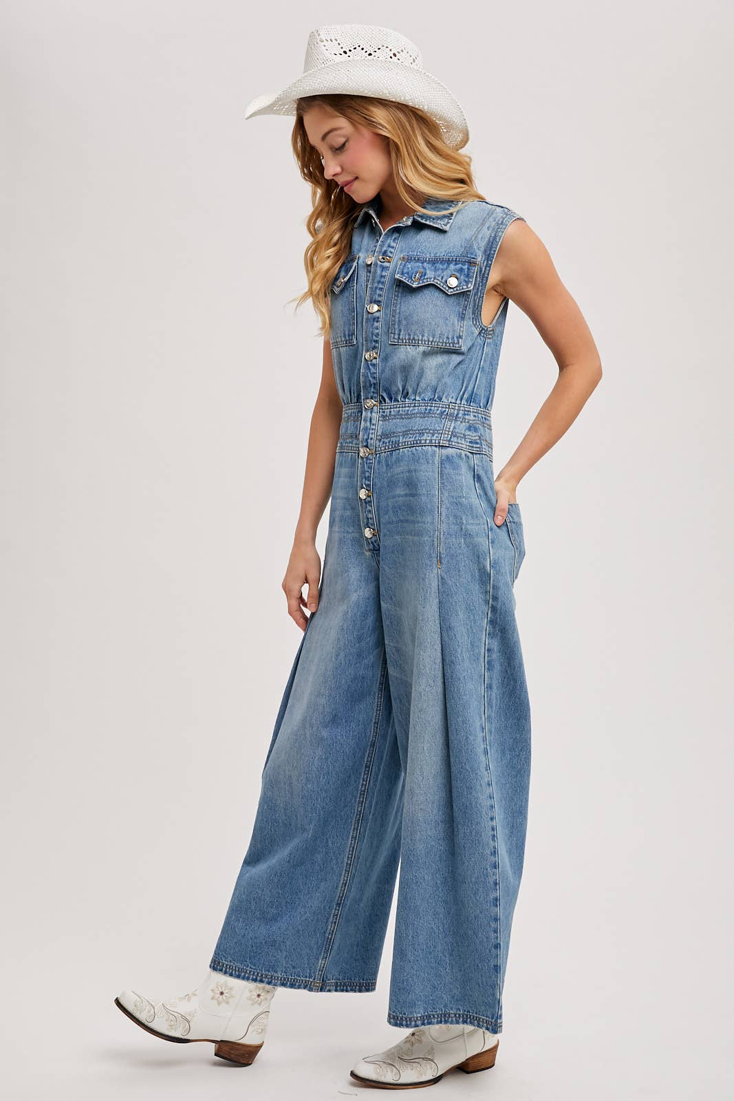 Maddie Sleeveless Jumpsuit ~ Light Denim
