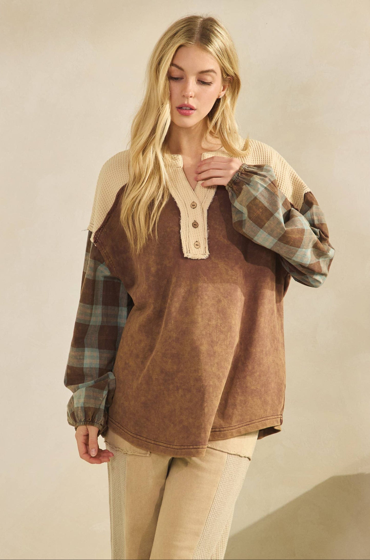 Campfire Flannel Contrast  Pullover ~ Brown