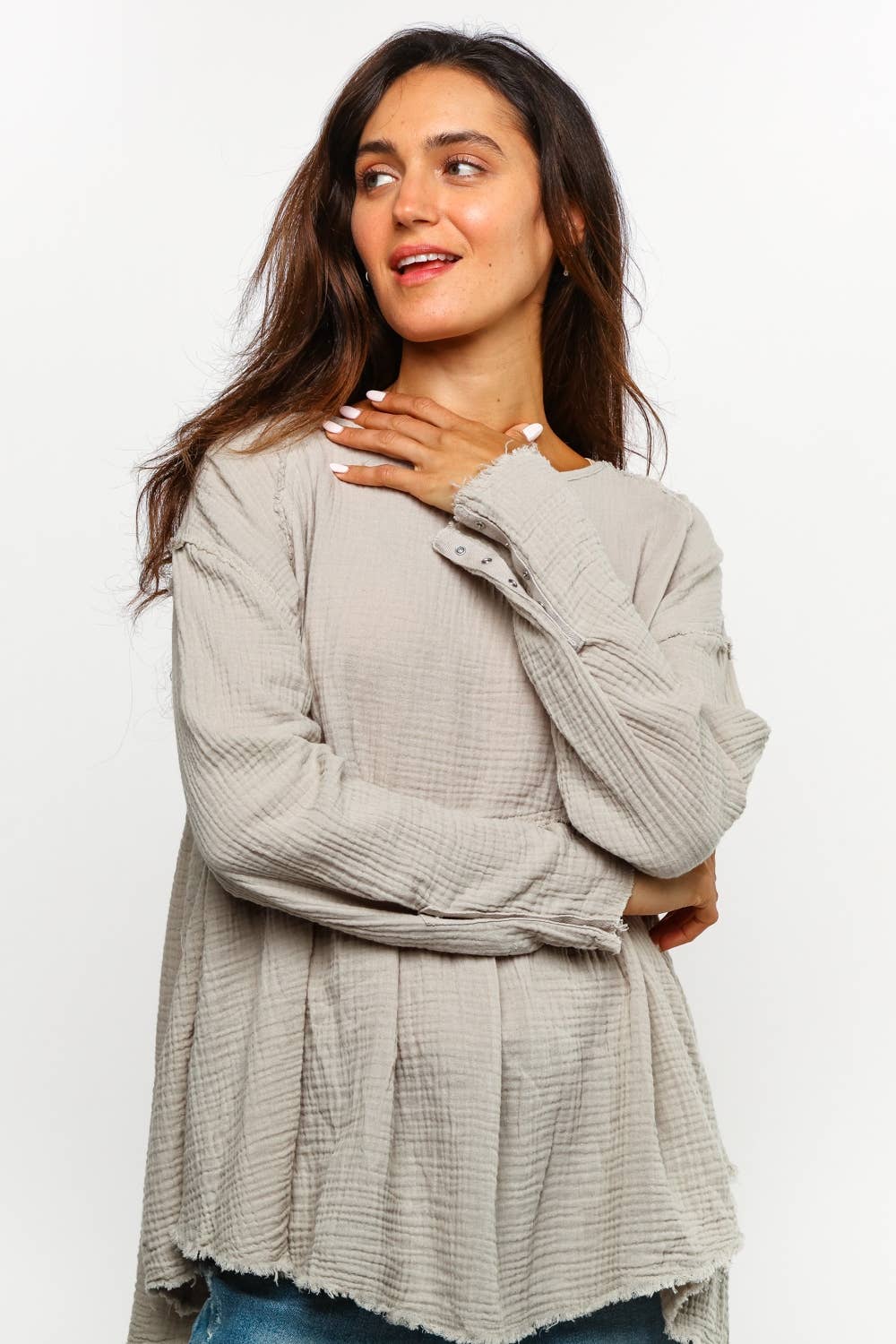 Carrie Cotton Gauze Babydoll Top ~ Silver