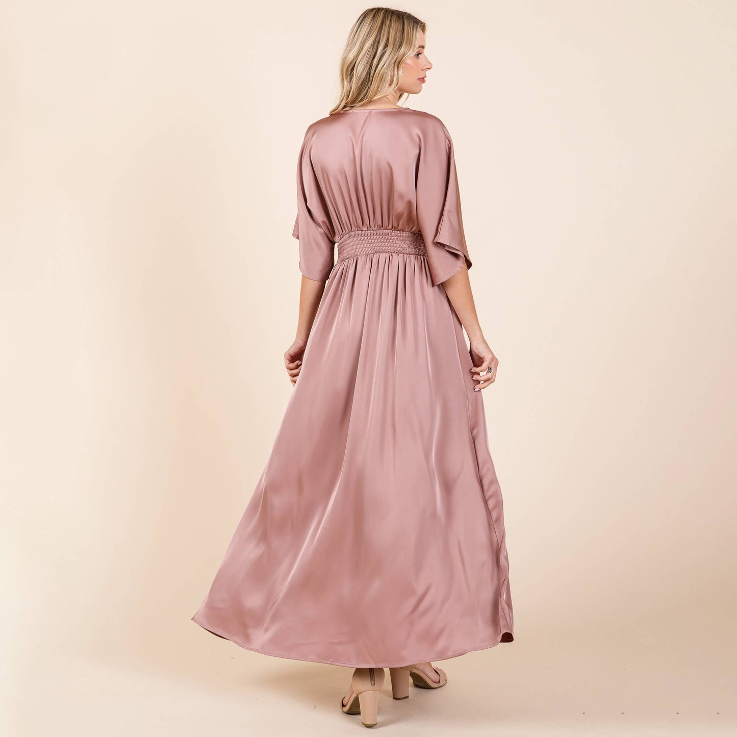 Selma Satin Kimono Maxi Dress ~ Dusty Rose