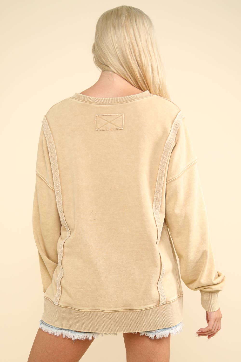 Mya Mineral Washed French Terry Oversized Knit Top ~ Olive