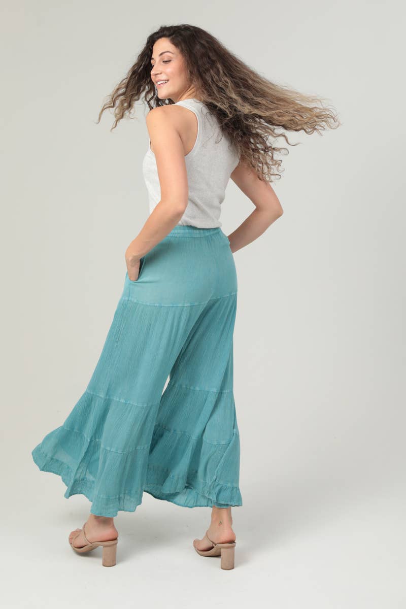 Tiffany Tiered Mineral Wash Pants ~ Teal