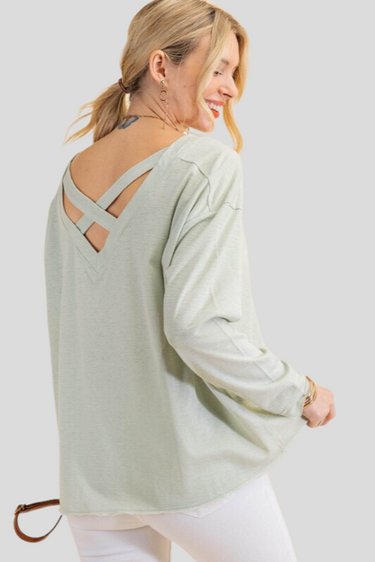 Raven Cross Back Detail Top ~ Sage