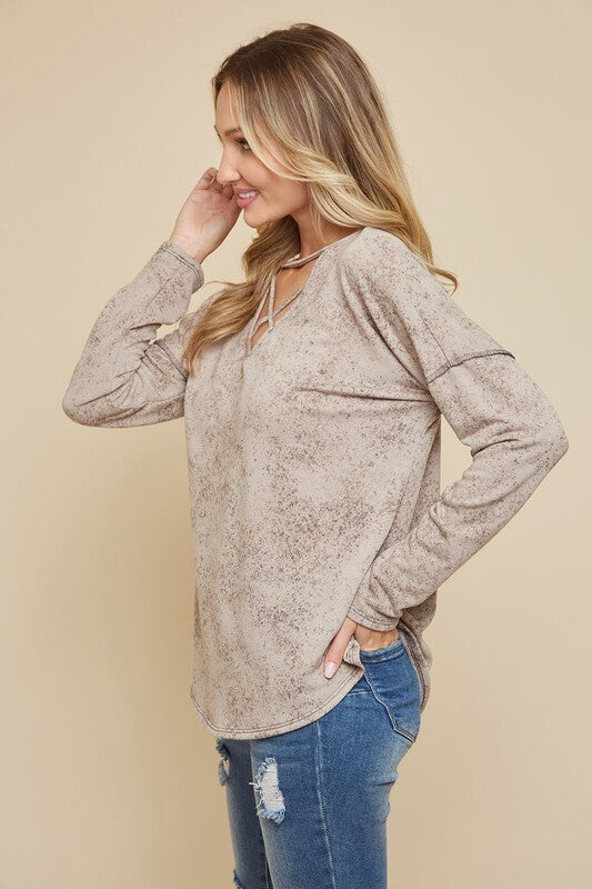 Veronica Criss Cross Front Detail Top ~ Taupe
