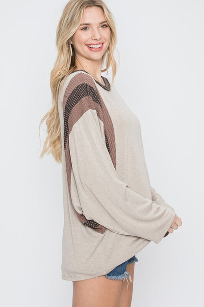 Odette Stripe Trim Top ~ Mocha