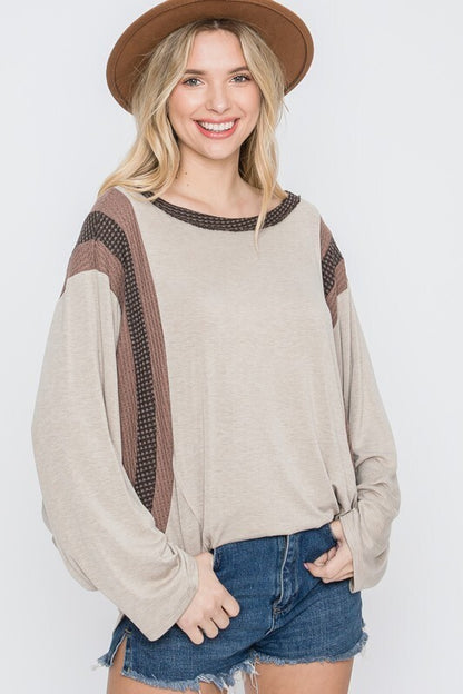 Odette Stripe Trim Top ~ Mocha