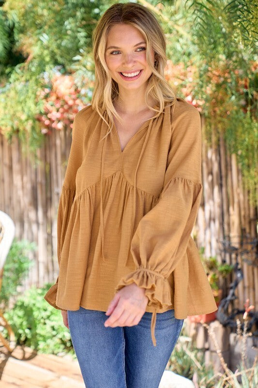 Rosalie Front Tie Top ~ Mustard