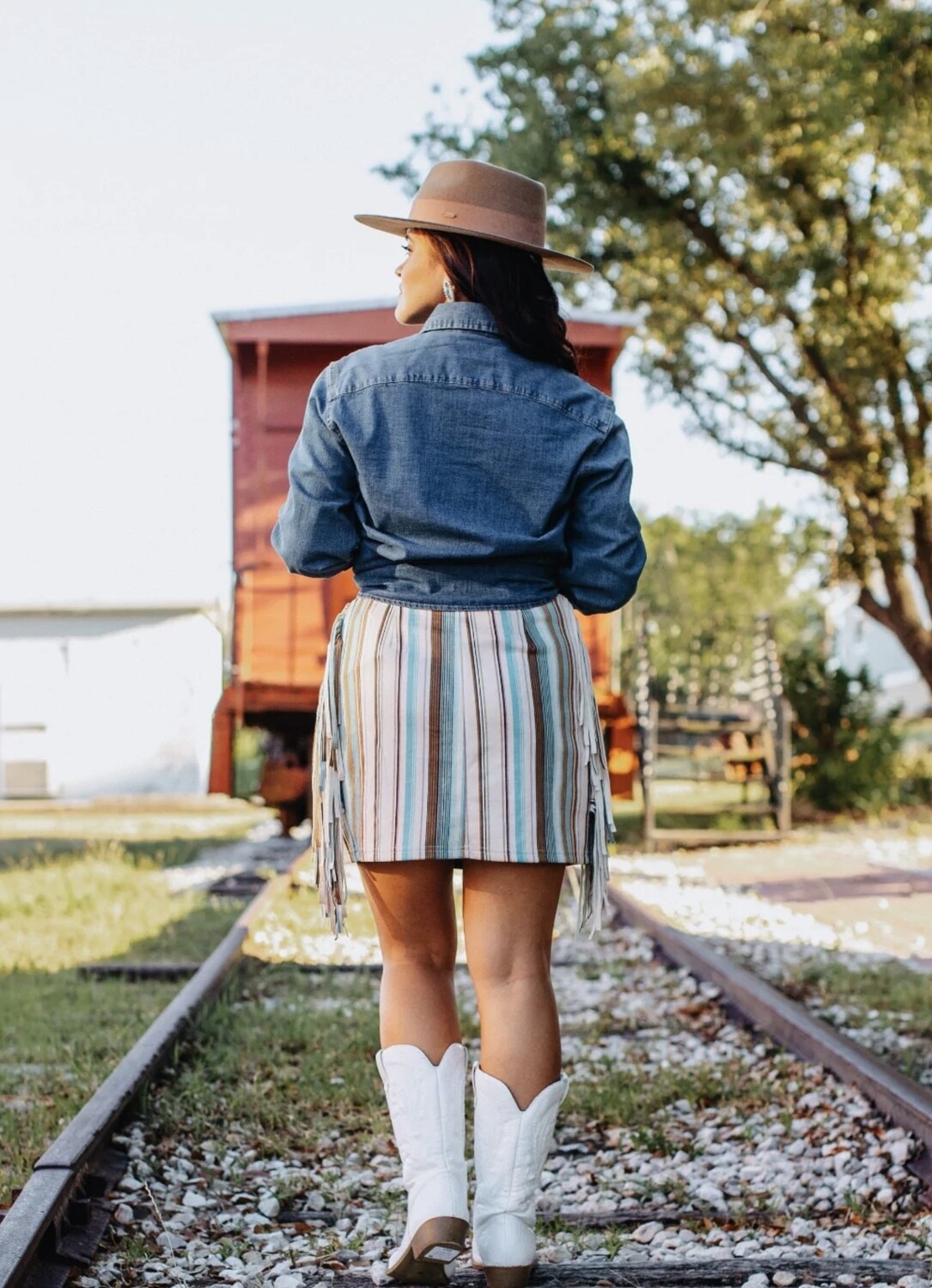 Dolly Stripe Fringe Skirt Turquoise Spoiled Rotten Boutique